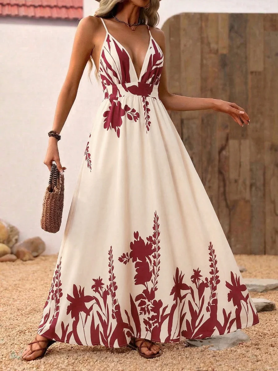 Camisoles Backless Printed Retro Vacation Maxi Dresses - Image 4