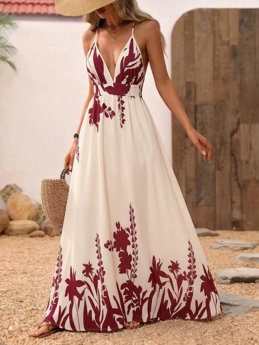 Camisoles Backless Printed Retro Vacation Maxi Dresses - Image 5
