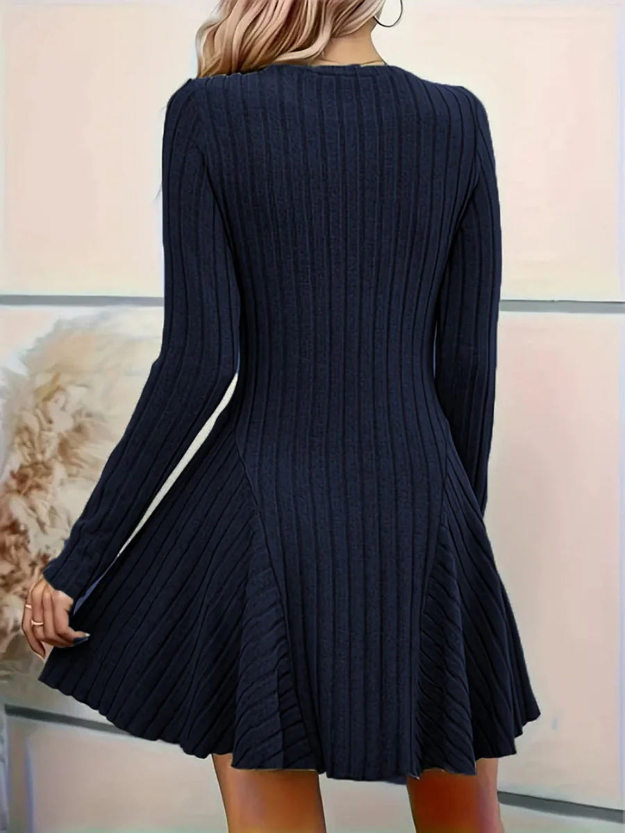Pit Strip Knitting V-neck Long Sleeve Long Skirt Mini&Short Dresses - Image 19