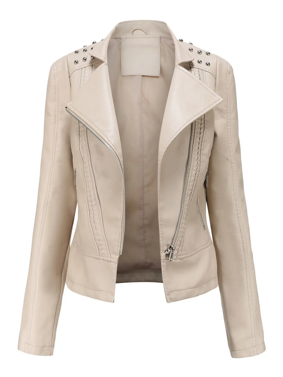 Street Cool Slim Fit Beading Leather Jacket - Image 11