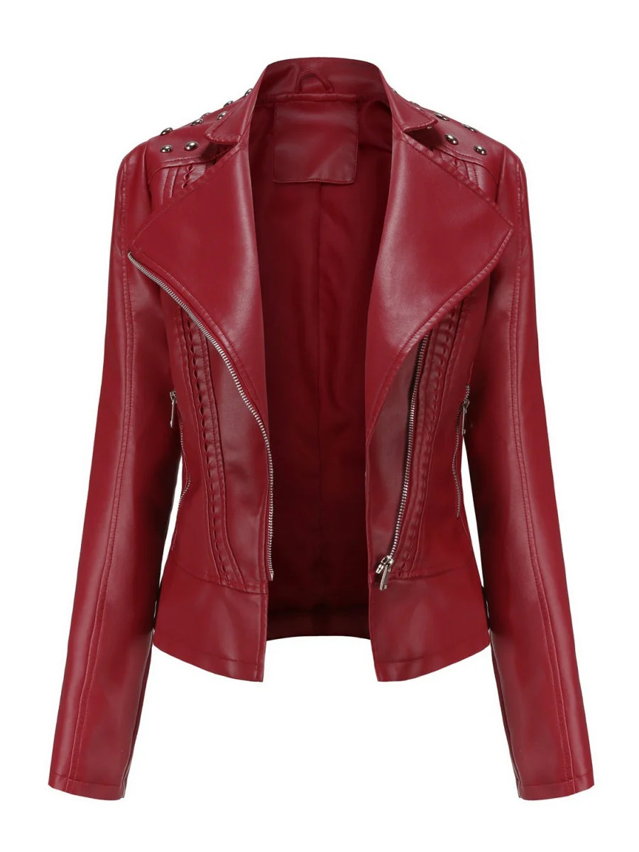 Street Cool Slim Fit Beading Leather Jacket - Image 13