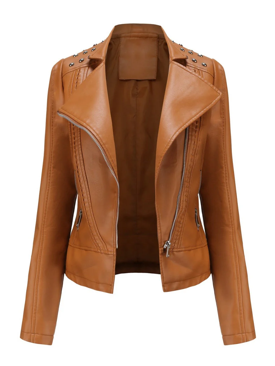 Street Cool Slim Fit Beading Leather Jacket - Image 14