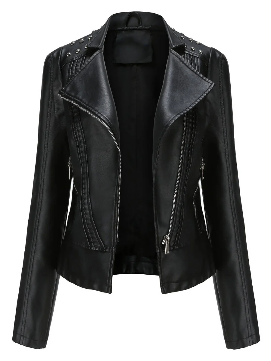 Street Cool Slim Fit Beading Leather Jacket - Image 3