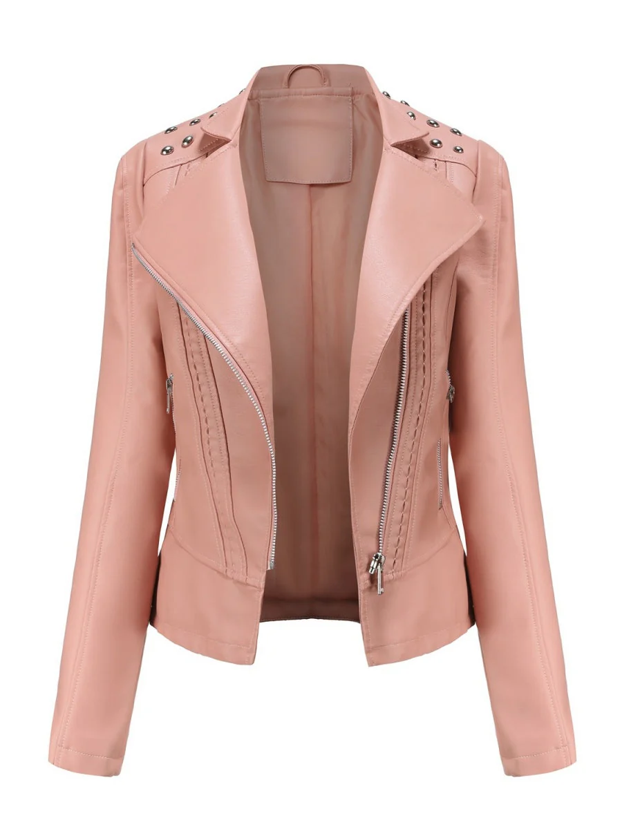 Street Cool Slim Fit Beading Leather Jacket - Image 7