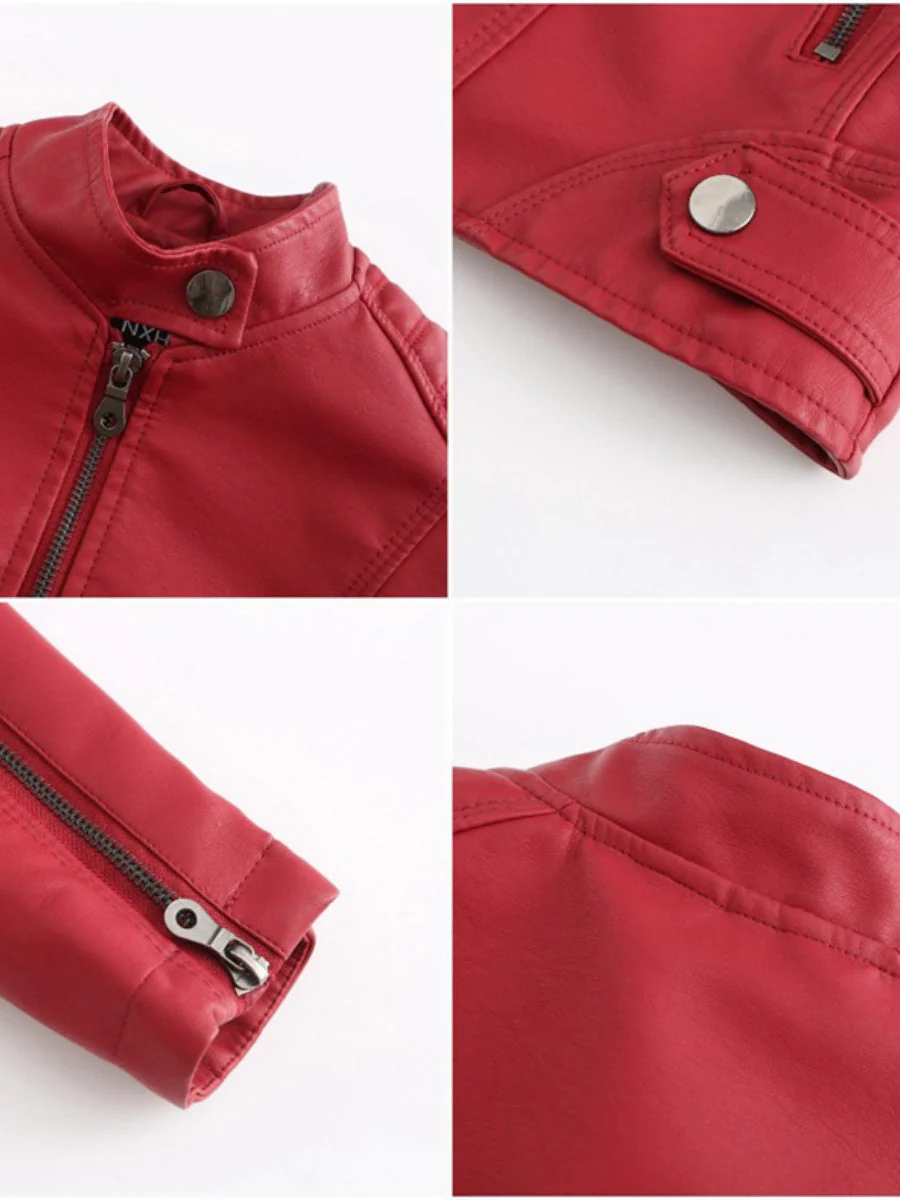 Street Cool Thin Stand Collar Zipper Leather Jacket - Image 13