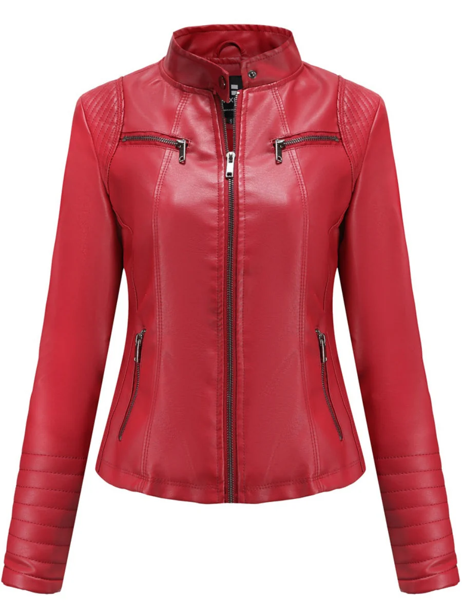 Street Cool Thin Three-dimensional Decoration Leather Jacket - Image 12