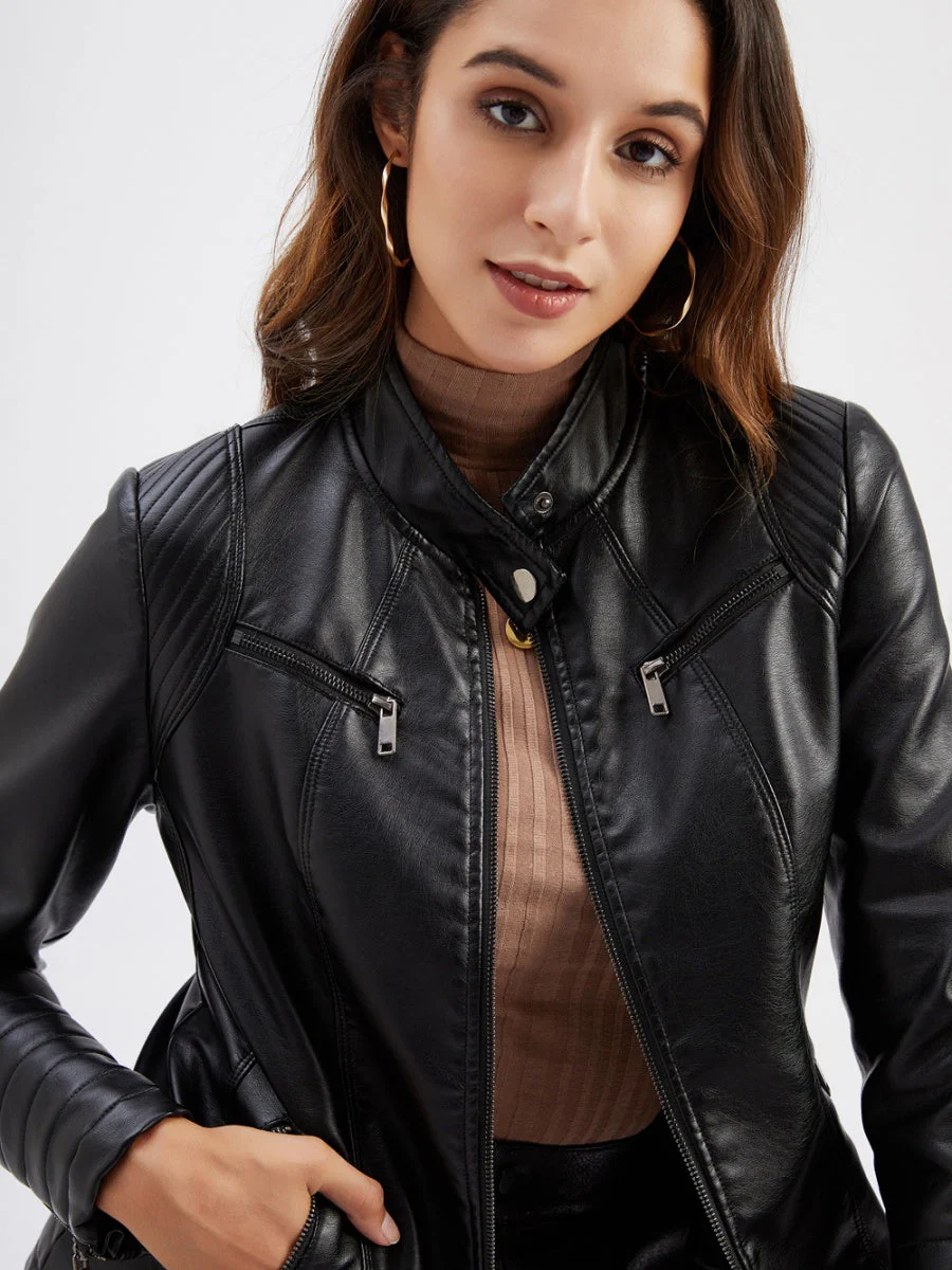 Street Cool Thin Three-dimensional Decoration Leather Jacket - Image 7