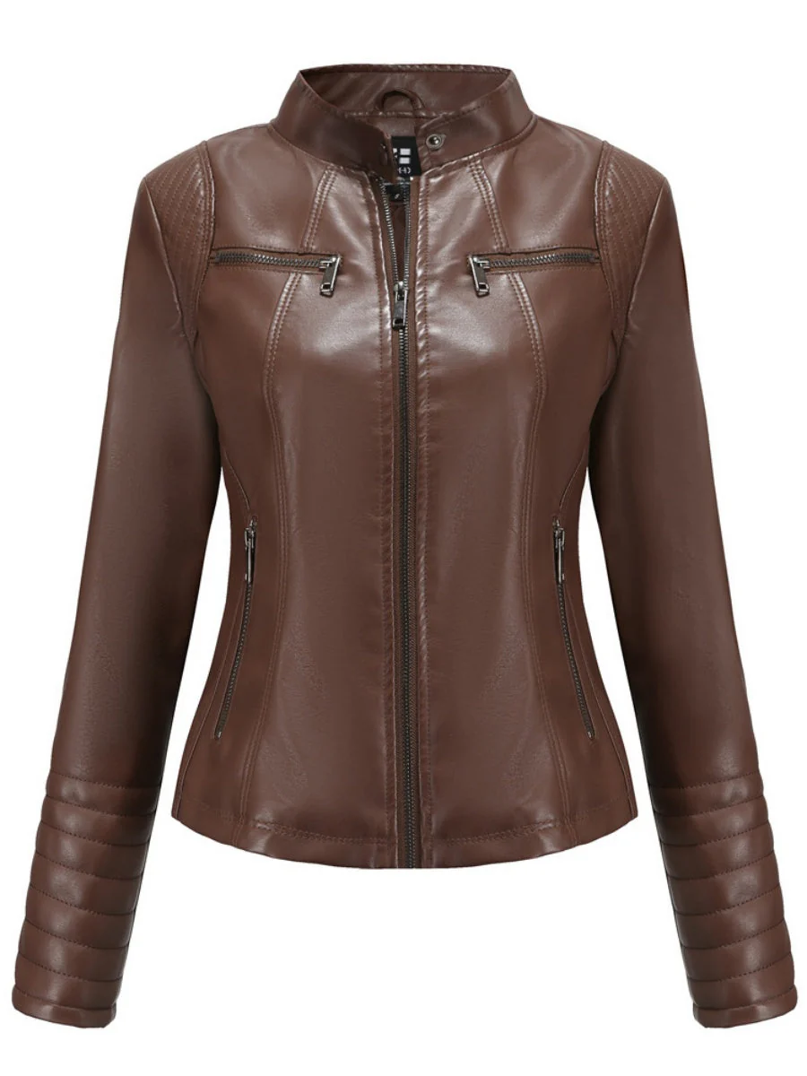 Street Cool Thin Three-dimensional Decoration Leather Jacket - Image 9
