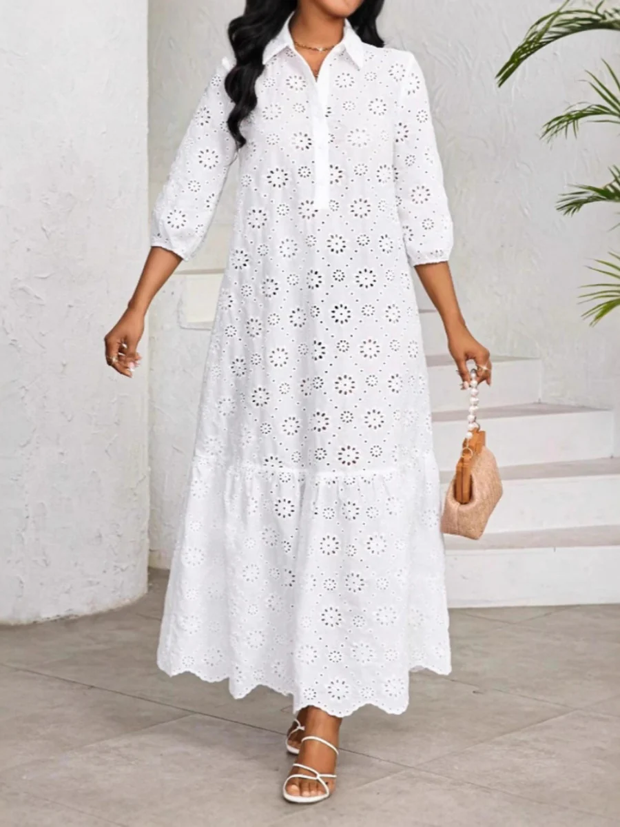 Loose-fit Trim Hollow Midi Dresses