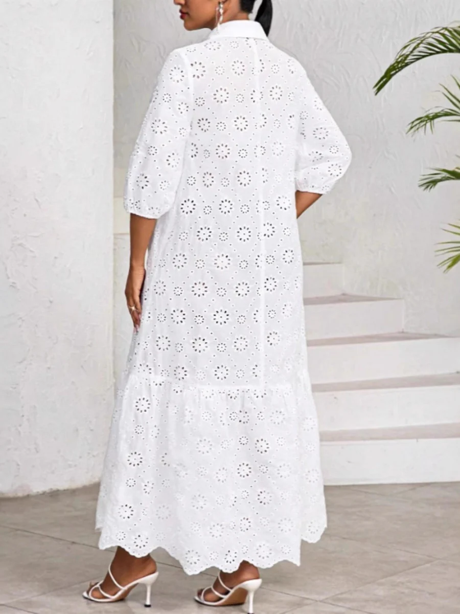 Loose-fit Trim Hollow Midi Dresses - Image 4