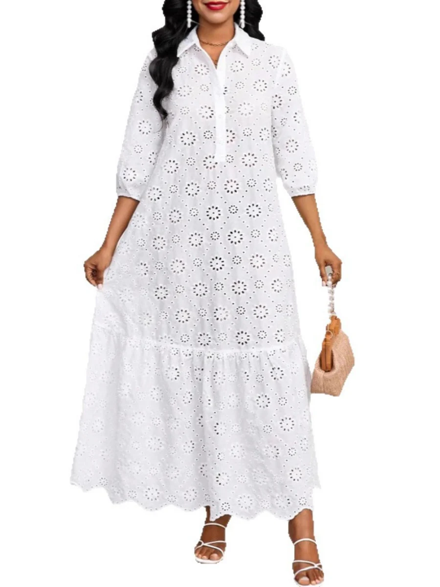 Loose-fit Trim Hollow Midi Dresses - Image 5