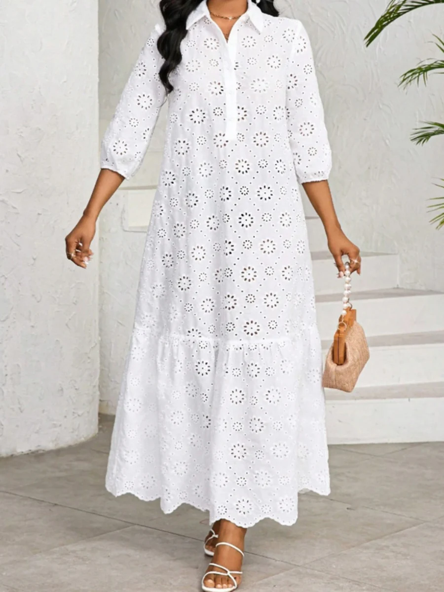 Loose-fit Trim Hollow Midi Dresses - Image 6