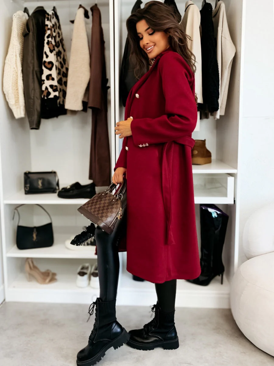 Long Lace-up Woolen Coat - Image 11