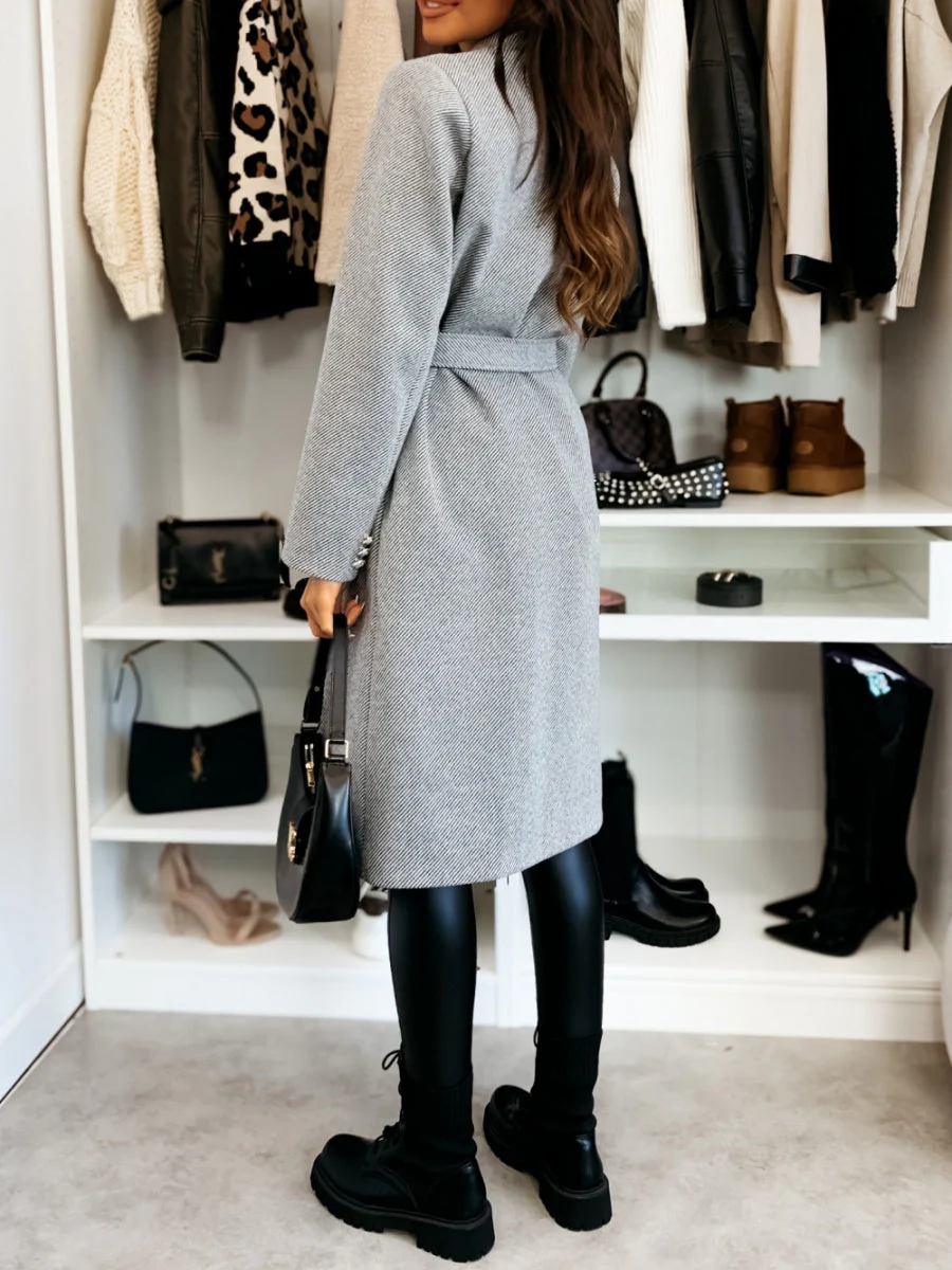 Long Lace-up Woolen Coat - Image 12