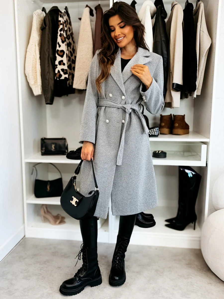 Long Lace-up Woolen Coat - Image 13