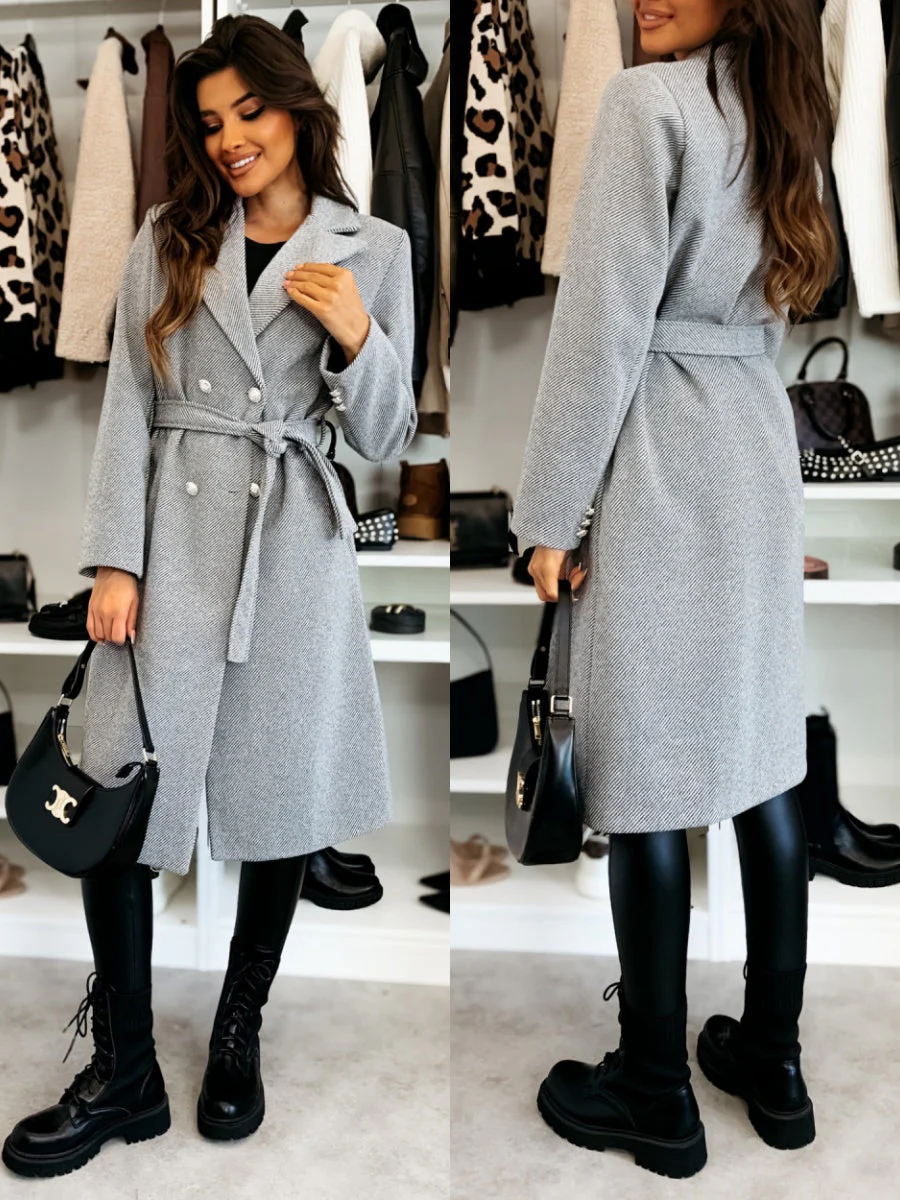 Long Lace-up Woolen Coat - Image 17
