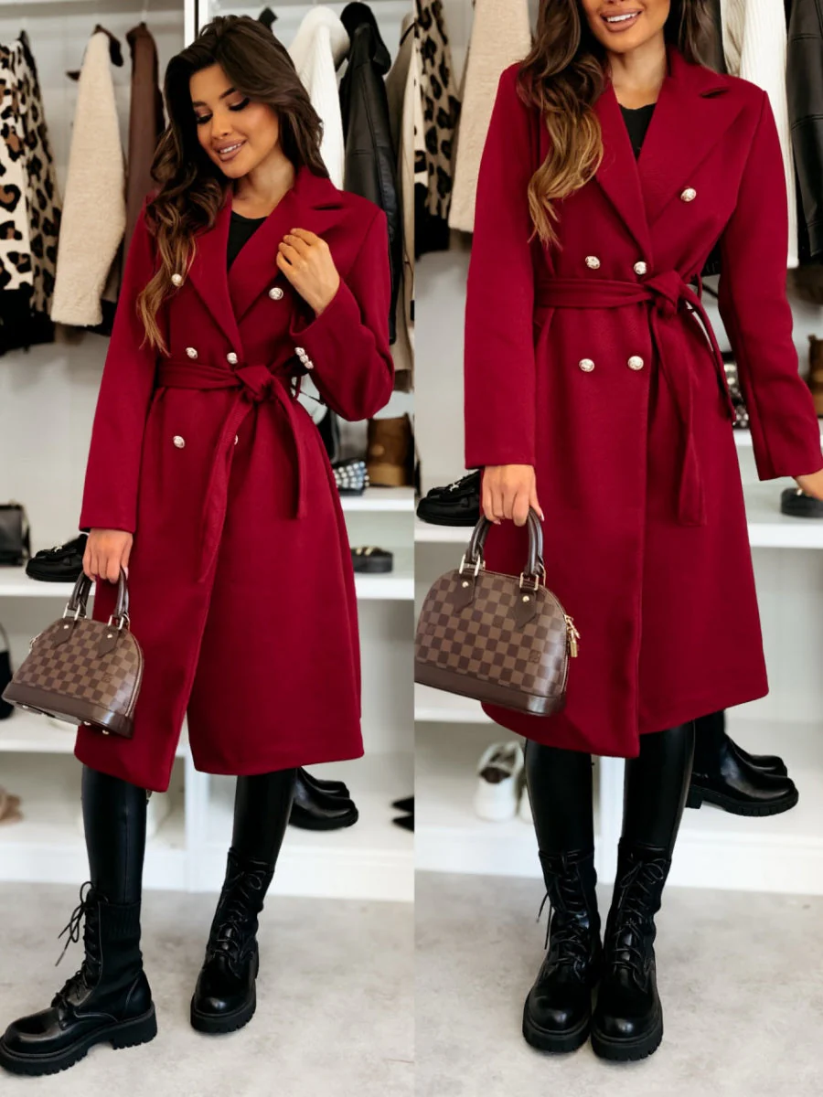 Long Lace-up Woolen Coat - Image 18