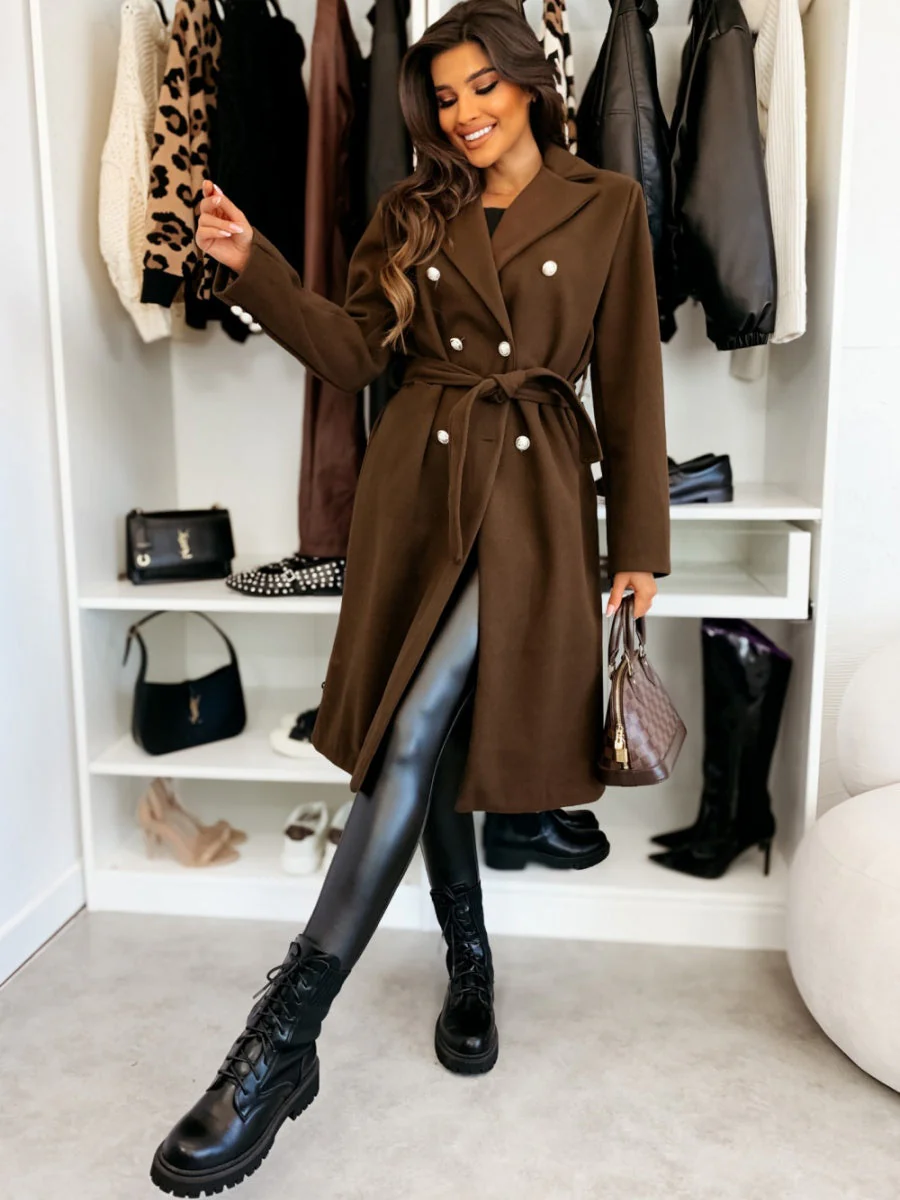 Long Lace-up Woolen Coat - Image 3