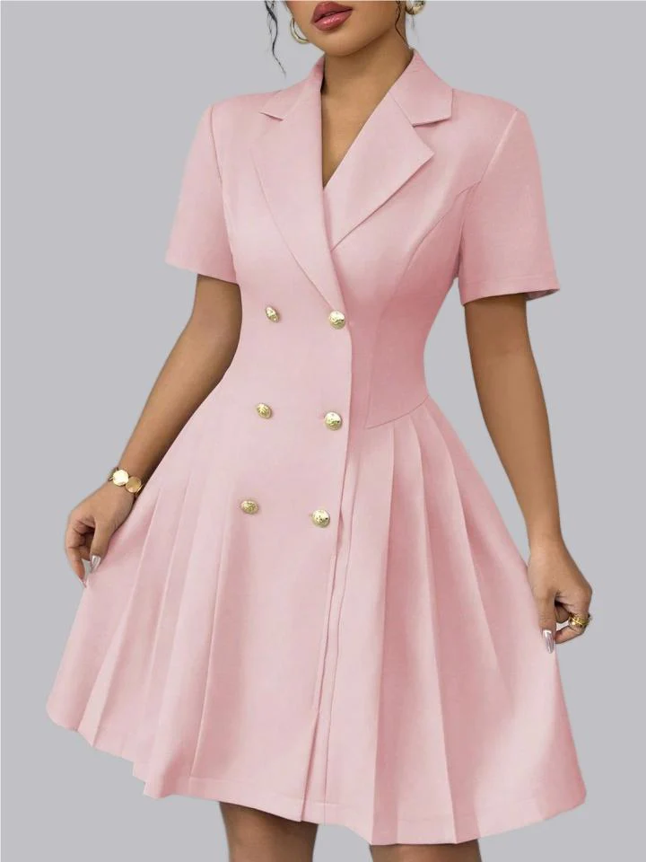 Double-breasted Lapel Short Sleeve Waist Short Suit Dress - Image 6