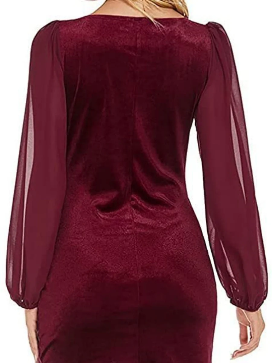 Spliced Korean Velvet V-neck Short Bodycon Dress - Image 2