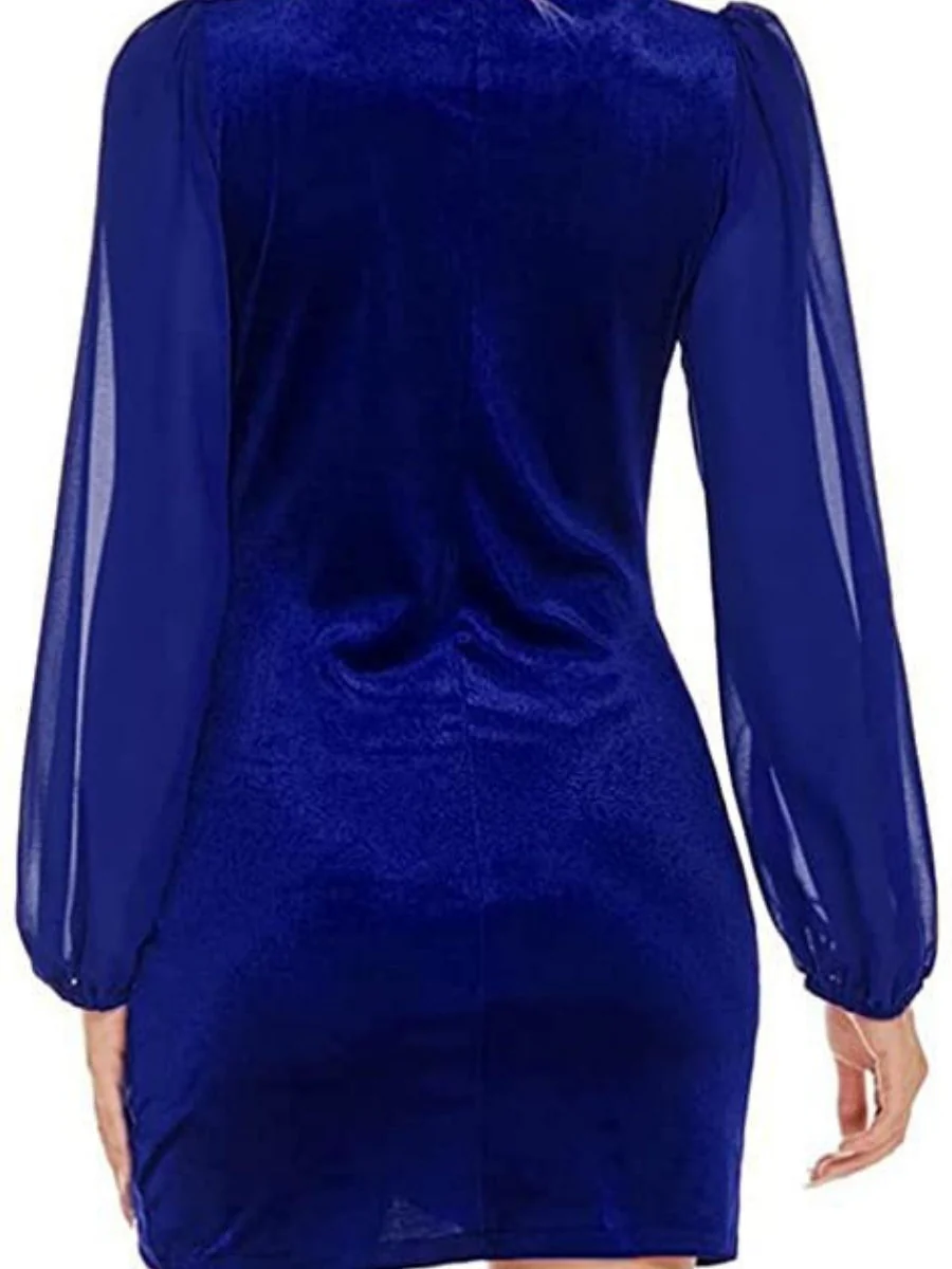 Spliced Korean Velvet V-neck Short Bodycon Dress - Image 6