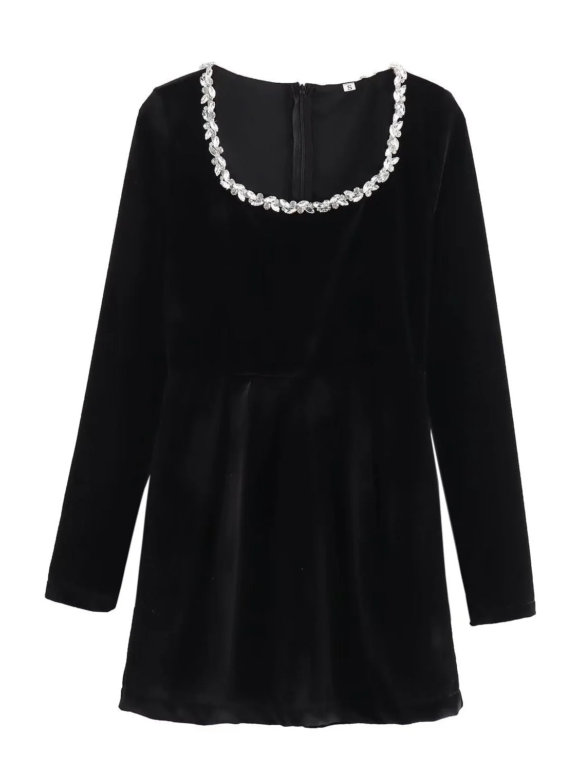Square Collar Long Sleeve Diamond Velvet Mini&Short Dresses - Image 11