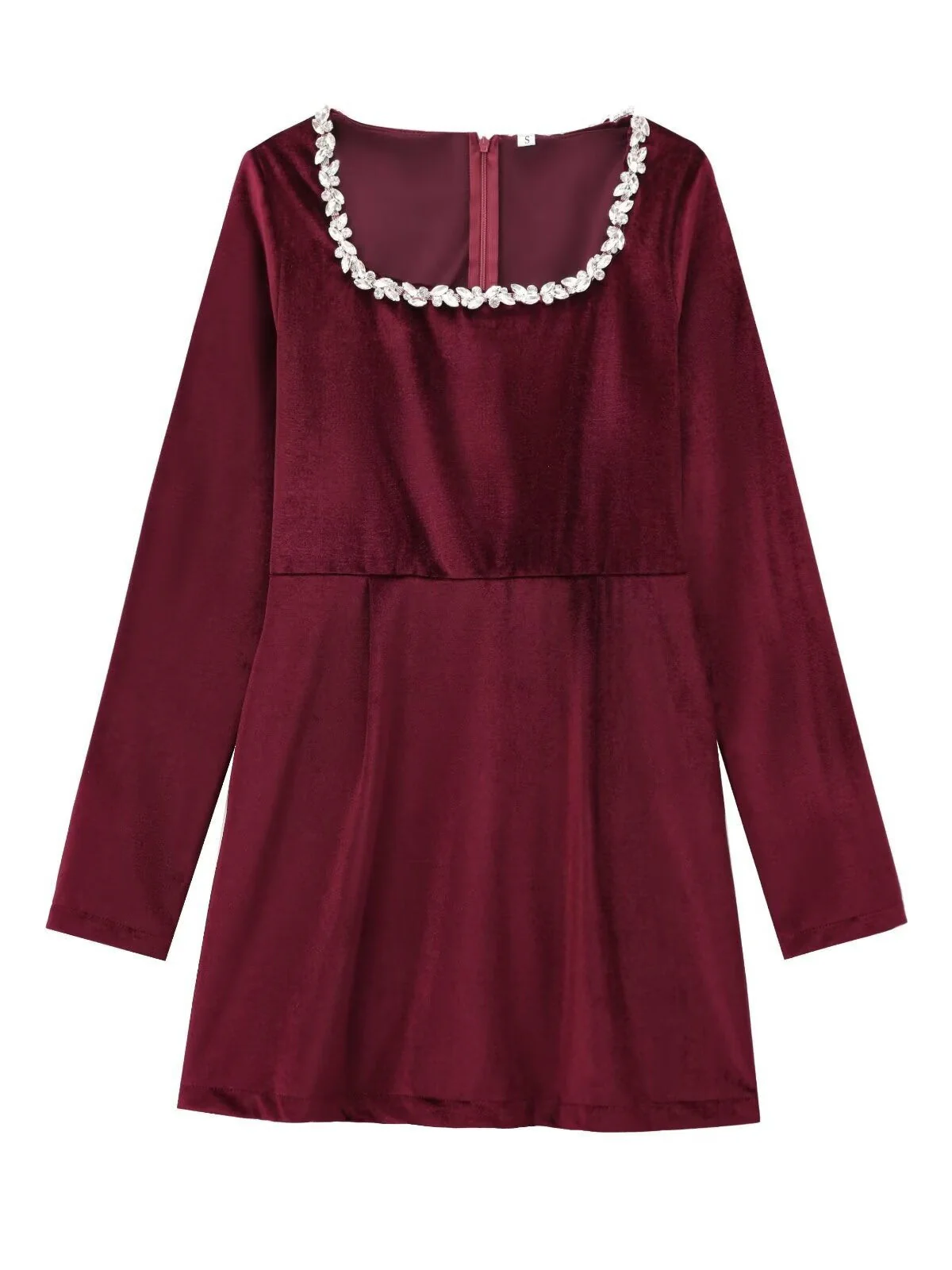 Square Collar Long Sleeve Diamond Velvet Mini&Short Dresses - Image 12