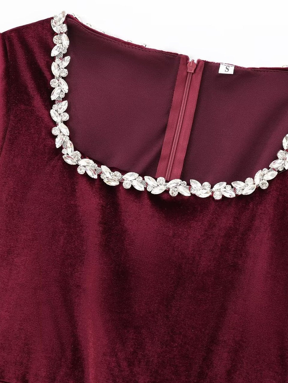 Square Collar Long Sleeve Diamond Velvet Mini&Short Dresses - Image 14