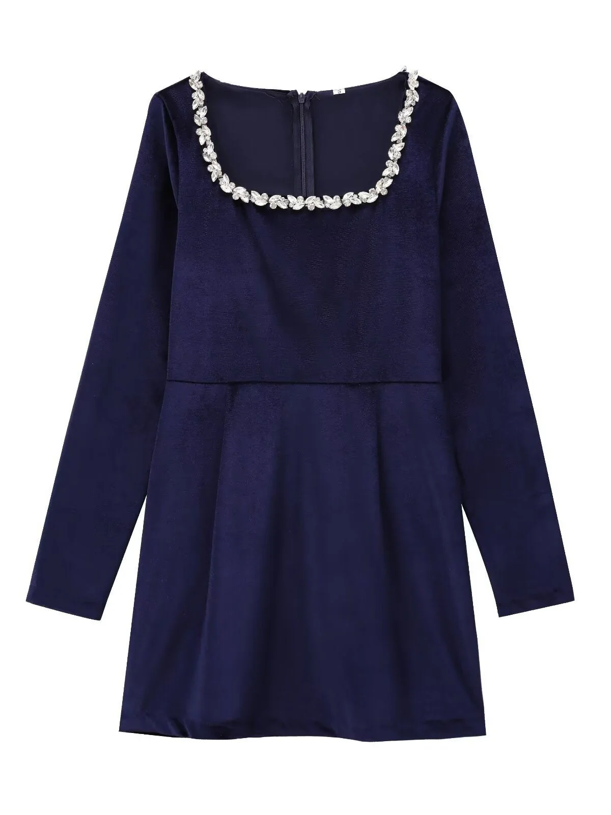 Square Collar Long Sleeve Diamond Velvet Mini&Short Dresses - Image 17