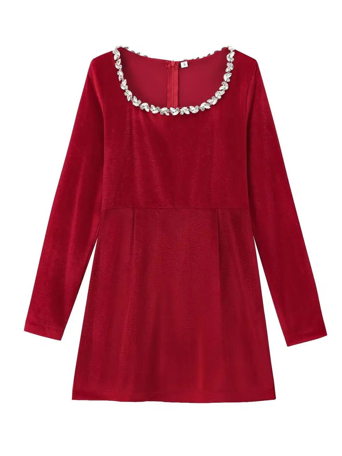 Square Collar Long Sleeve Diamond Velvet Mini&Short Dresses - Image 6