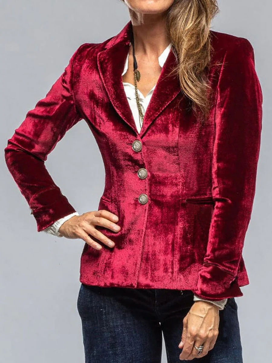 Velvet Blazer-Style Outerwear Top - Image 2