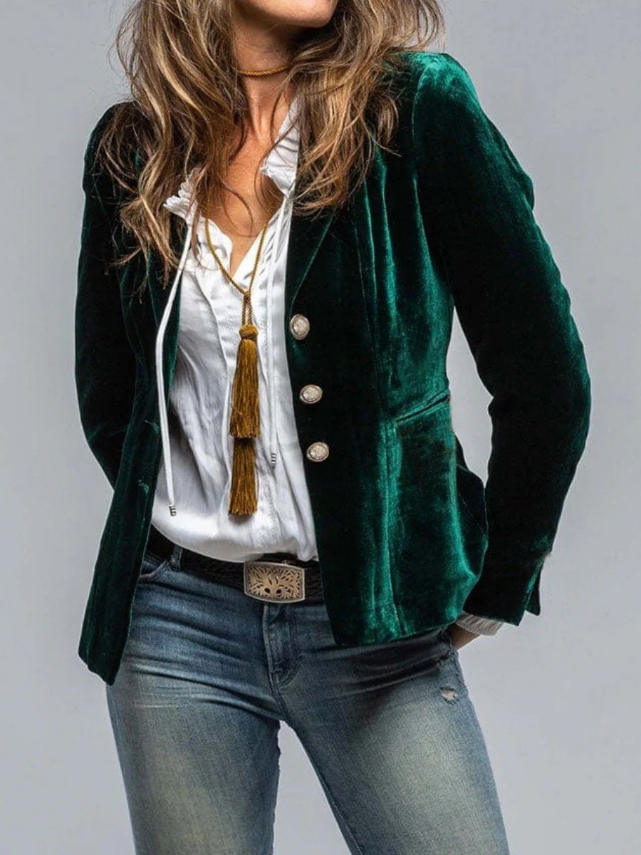 Velvet Blazer-Style Outerwear Top - Image 6