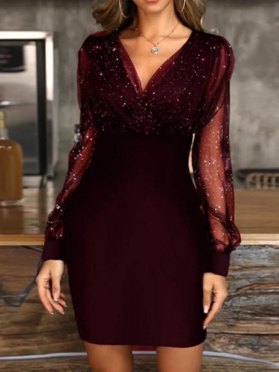 Liber Spring Women's Sequins Solid Color Mini&Short Dresses - Image 5
