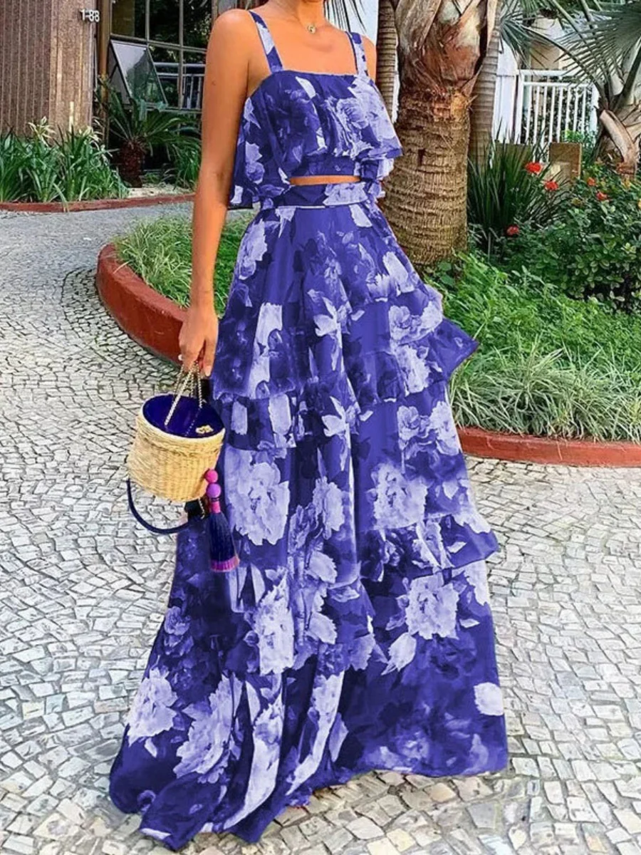 Beachside Vacation Style Floral Print Two-piece Set - Image 3