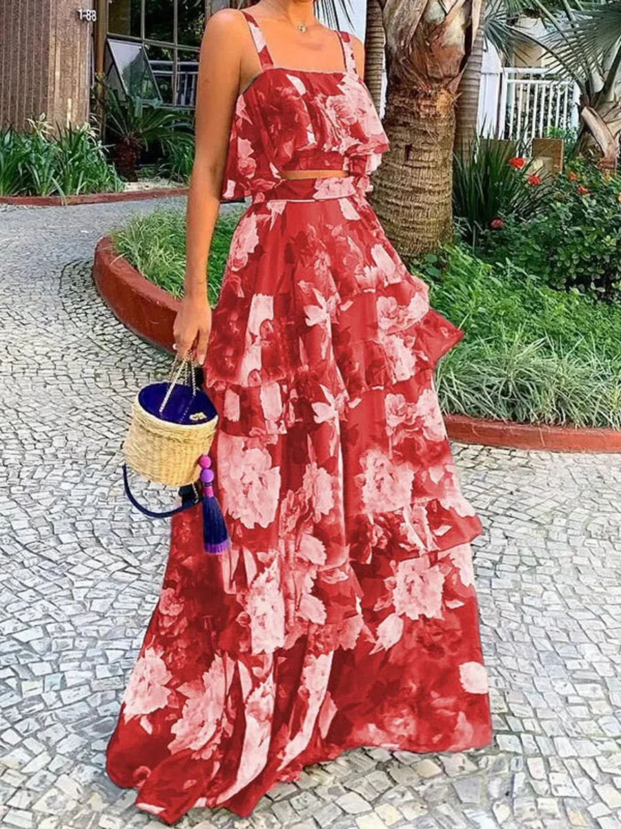 Beachside Vacation Style Floral Print Two-piece Set - Image 6