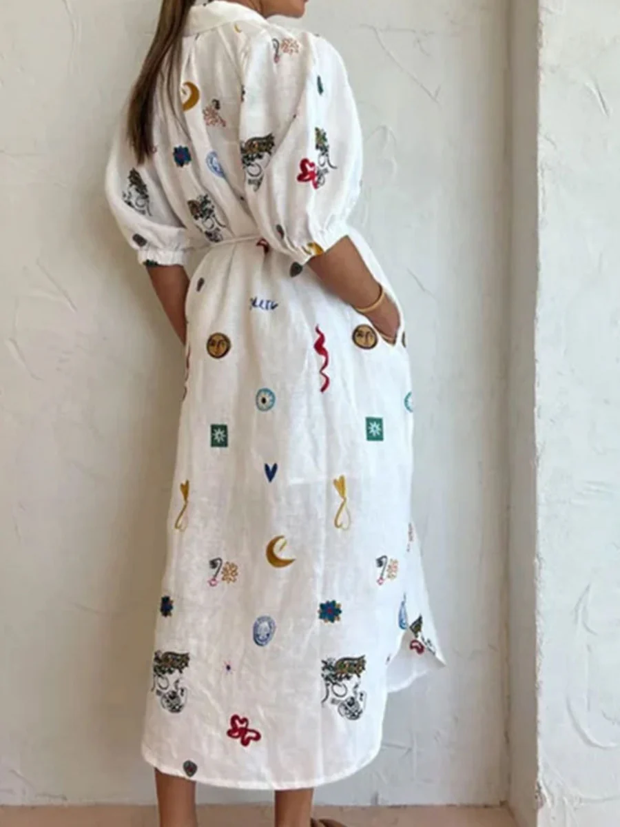 Tie-waist Puff Sleeve Shirt Dress - Image 2