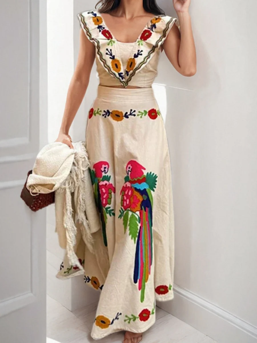 Floral Print Square Neck High Waist Two-piece Set - Image 2
