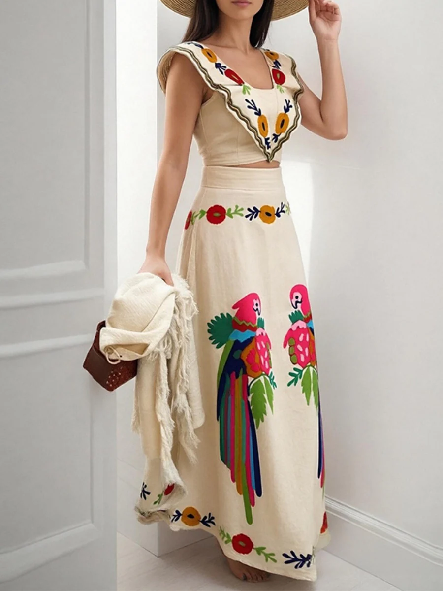 Floral Print Square Neck High Waist Two-piece Set - Image 3