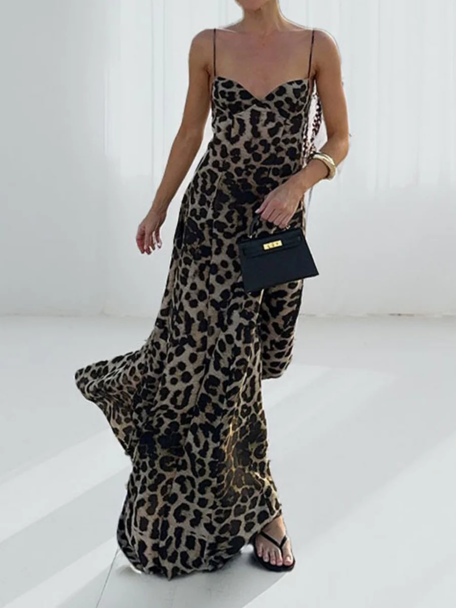 Sexy Leopard Print Halter Maxi Dress - Image 2