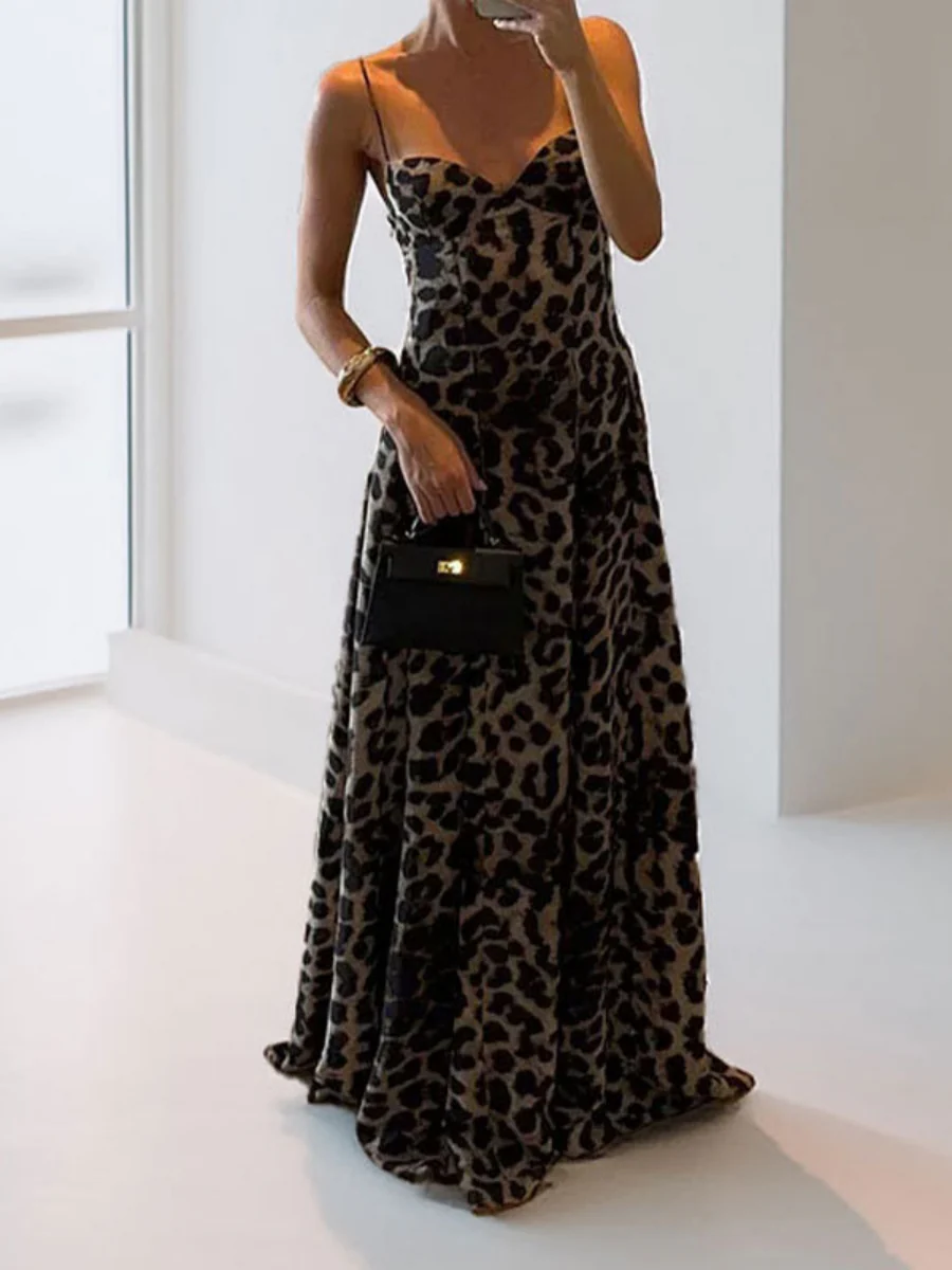 Sexy Leopard Print Halter Maxi Dress - Image 3