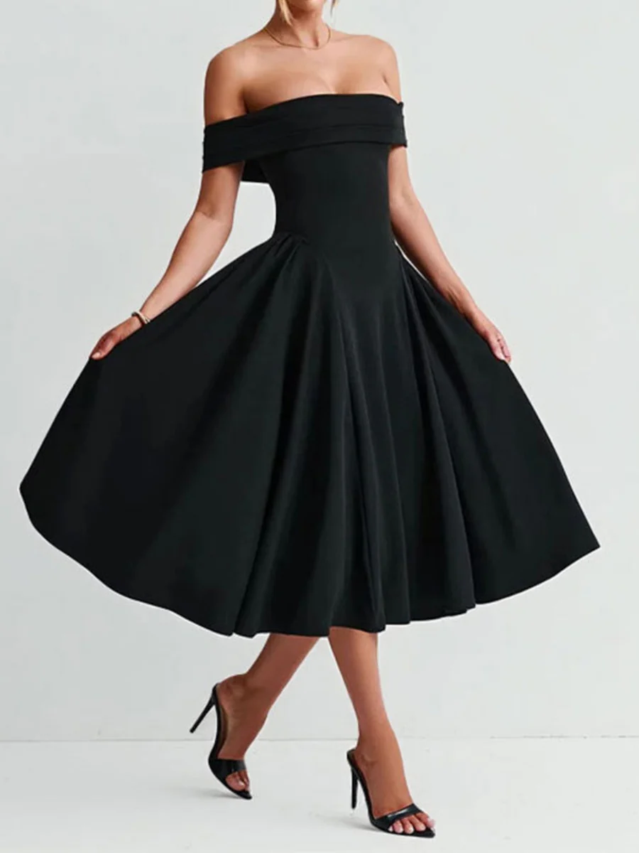 Backless And Off-shoulder Sexy Solid Color Long Dress