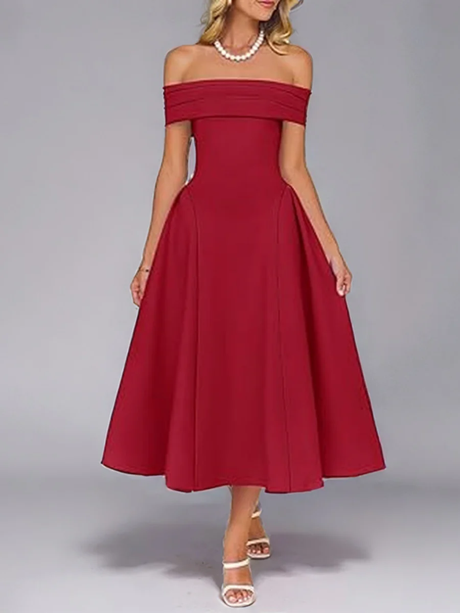 Backless And Off-shoulder Sexy Solid Color Long Dress - Image 3