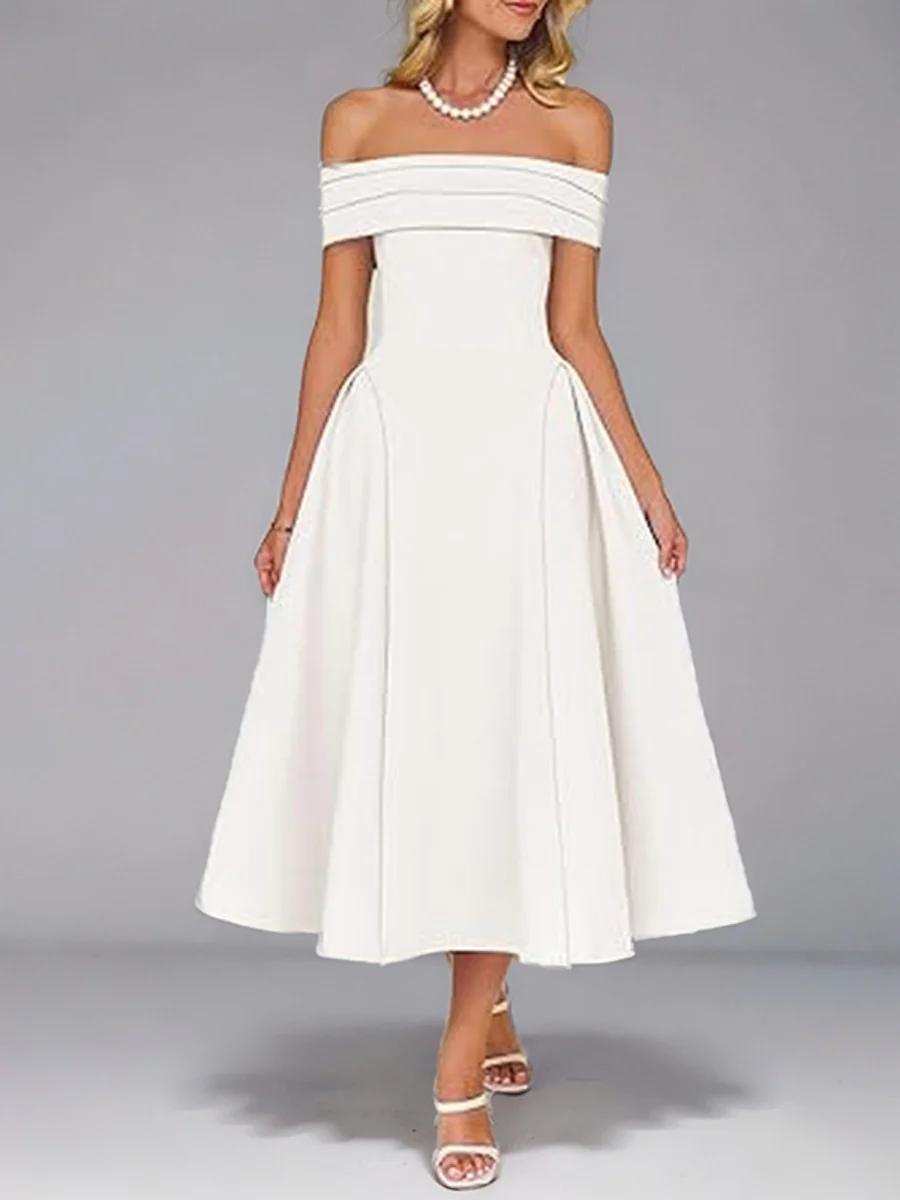 Backless And Off-shoulder Sexy Solid Color Long Dress - Image 4
