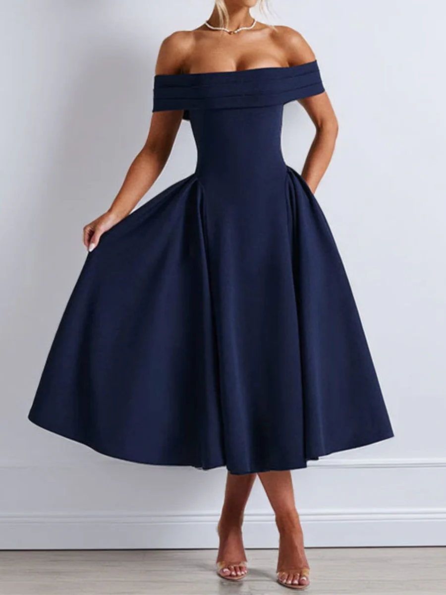 Backless And Off-shoulder Sexy Solid Color Long Dress - Image 5