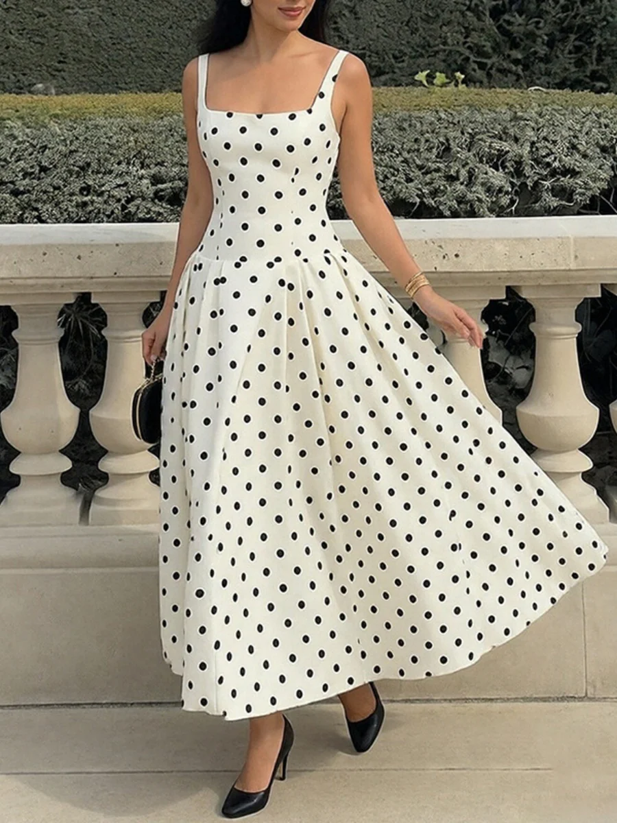 Backless Polka Dot Retro Strapless Long Dress
