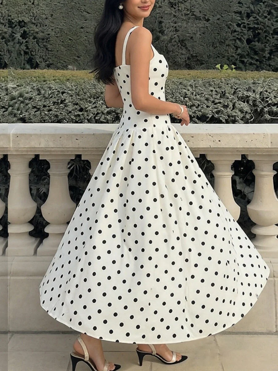 Backless Polka Dot Retro Strapless Long Dress - Image 2