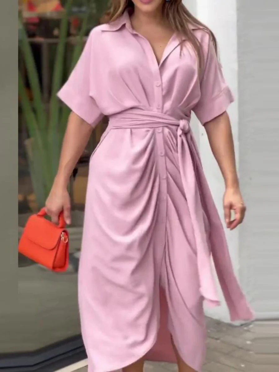 High-waisted Lapel Long Dress - Image 5