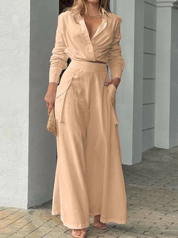 Solid Color Loose-fitting Wide-leg Pants Two-piece Set - Image 2