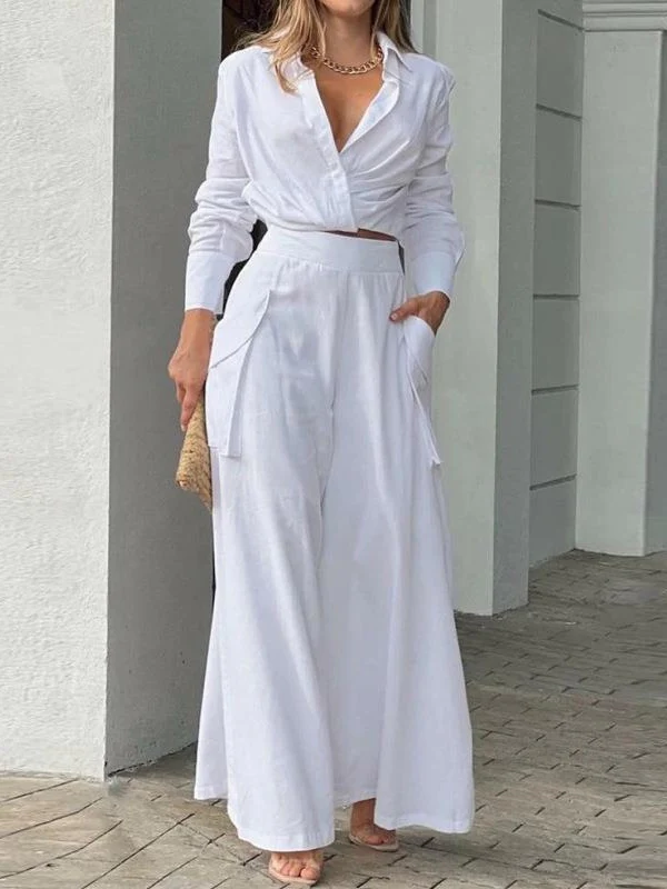 Solid Color Loose-fitting Wide-leg Pants Two-piece Set - Image 3