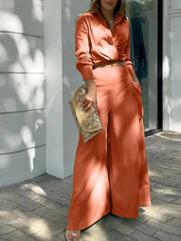 Solid Color Loose-fitting Wide-leg Pants Two-piece Set - Image 4